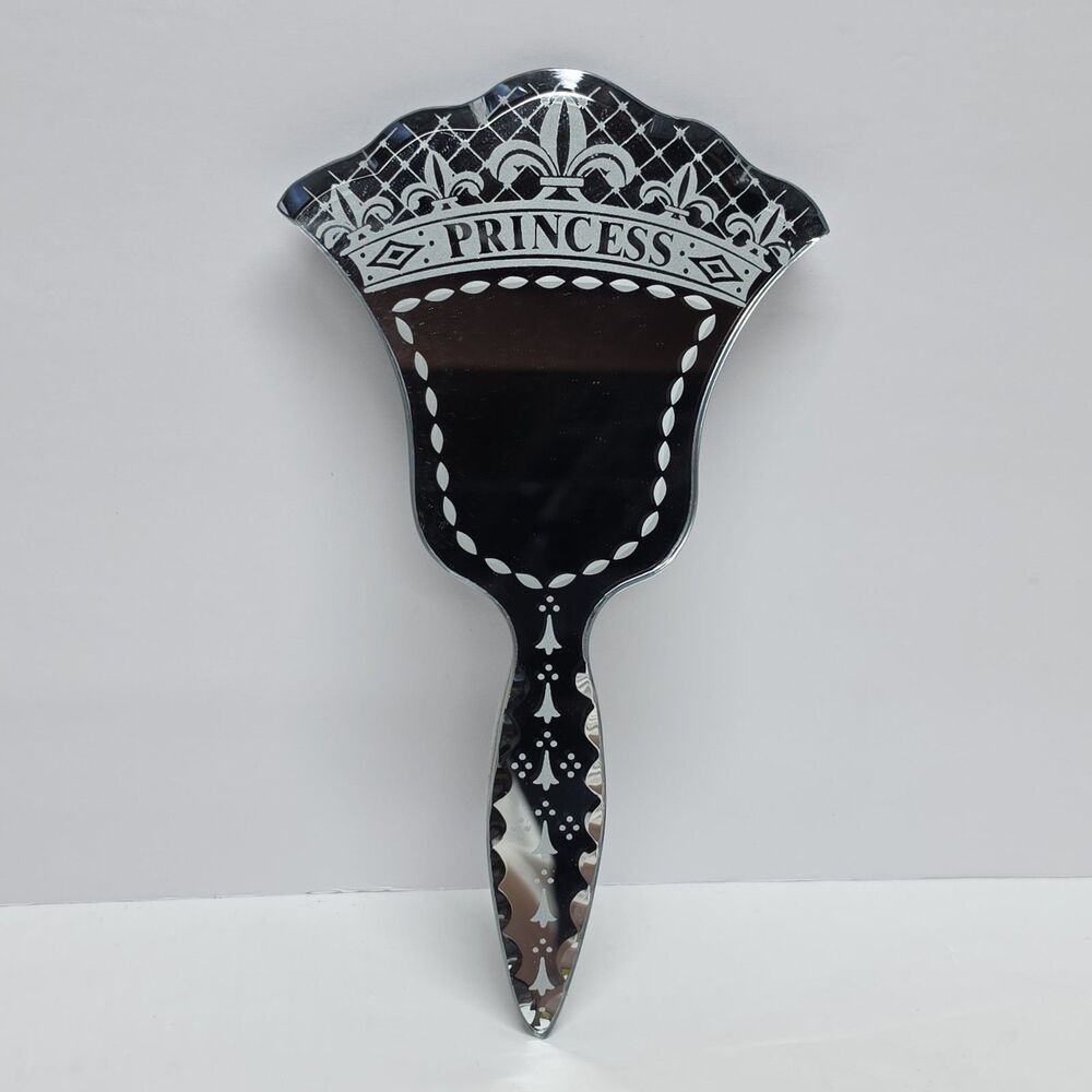 Cesars World 'Princess' Etched Handheld Vanity Mirror Felt Backed 9.5 Inches Y2K